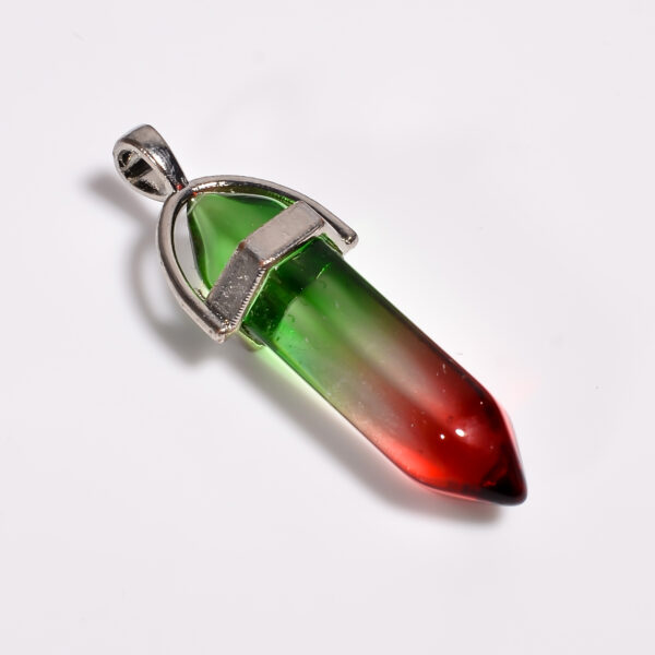 Harmony Spectrum: Bi-Color Tourmaline Quartz Pendant – Silver Plated Lab-Created