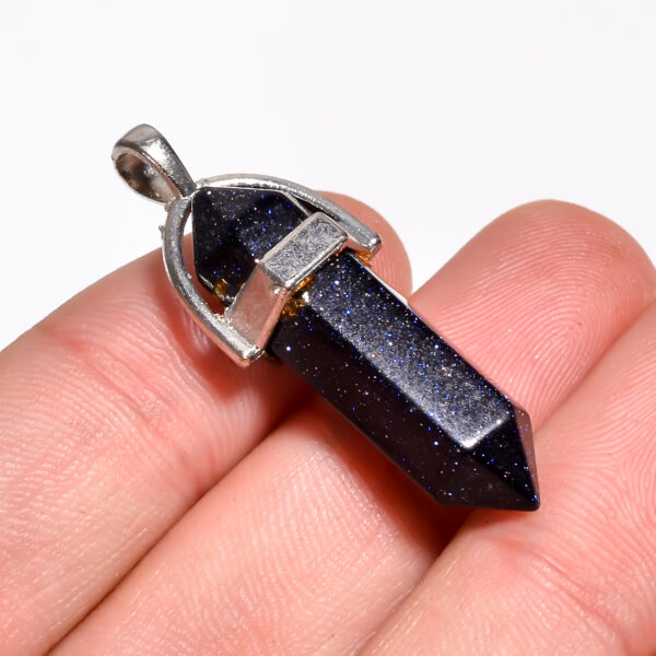 Midnight Spark: Blue Sandstone Pendant – Silver Plated Lab-Created Gem - Image 2