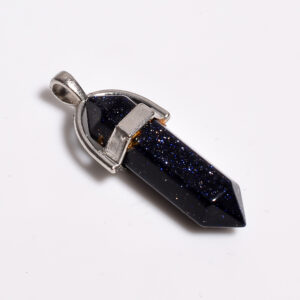 Midnight Spark: Blue Sandstone Pendant – Silver Plated Lab-Created Gem