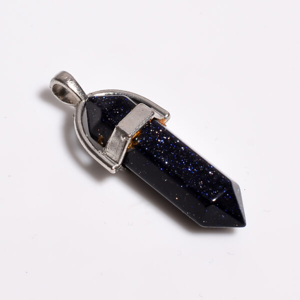 Midnight Spark: Blue Sandstone Pendant – Silver Plated Lab-Created Gem