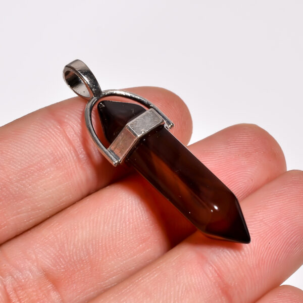 Midnight Echo: Black Botswana Agate Pendant – Silver Plated & Natural - Image 2