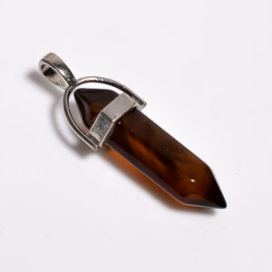 Midnight Echo: Black Botswana Agate Pendant – Silver Plated & Natural