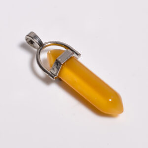 Sunlit Gaze: Yellow Cats Eye Pendant – Silver Plated Lab-Created