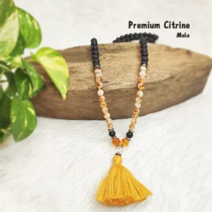 Natural Citrine With Lava Crystal Mala
