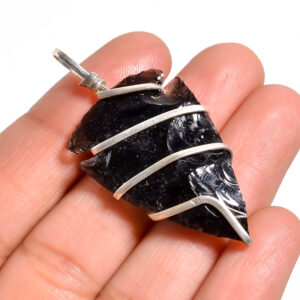 Obsidian Stone Amulet Pendant – Wire Wrapped Jewelry