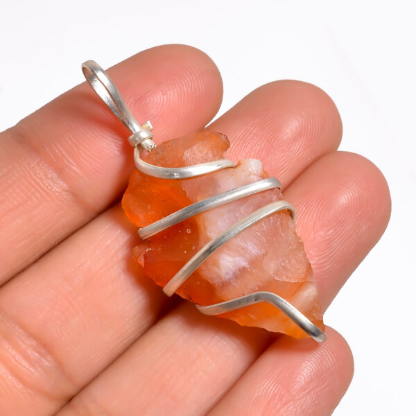 Raw Carnelian Stone Pendant – Tribal-Inspired Wire Wrapped Jewelry - Image 2
