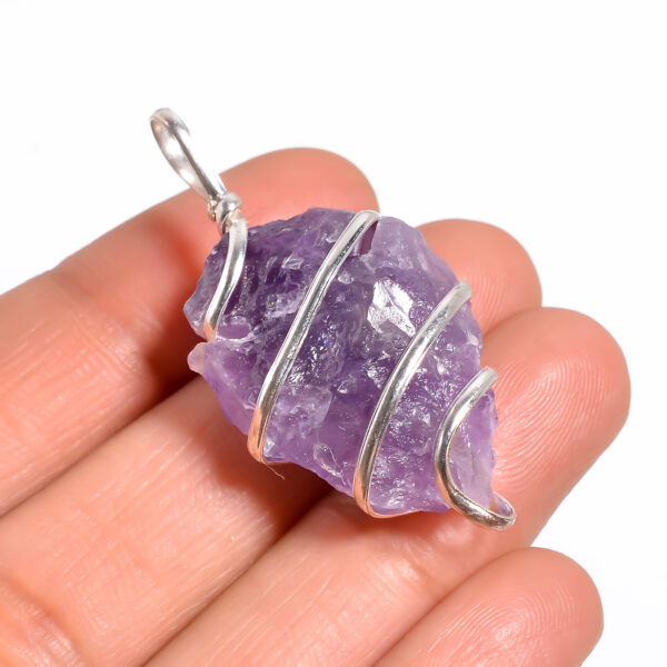 Natural Amethyst Stone Necklace Charm – Artisan Wire Wrapped - Image 2