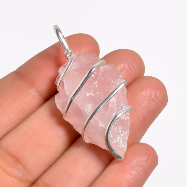 Rose Quartz Healing Stone Pendant – Artisan Wire Wrapped Design - Image 2