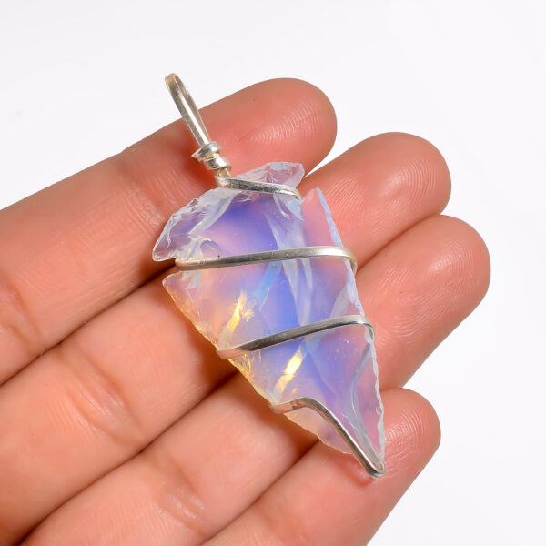 Mystic Opalite Arrow Pendant – Boho Wire Wrapped Necklace Charm - Image 2