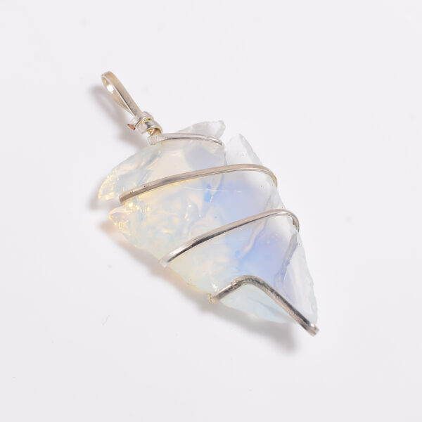 Mystic Opalite Arrow Pendant – Boho Wire Wrapped Necklace Charm
