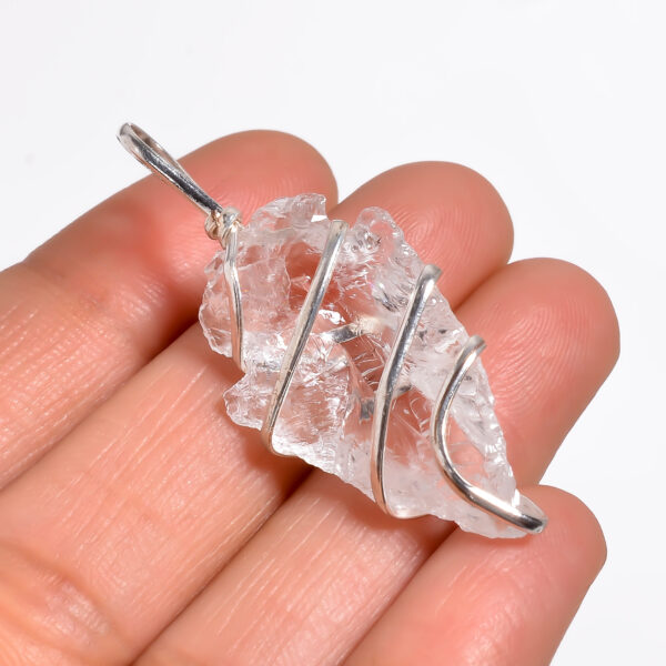 Clear Quartz Arrowhead Pendant – Sterling Silver Wire Wrapped - Image 2